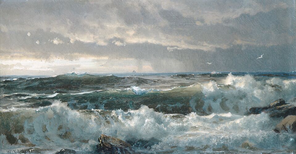 Oil painting of surf breaking on rocks — sample lot photograph